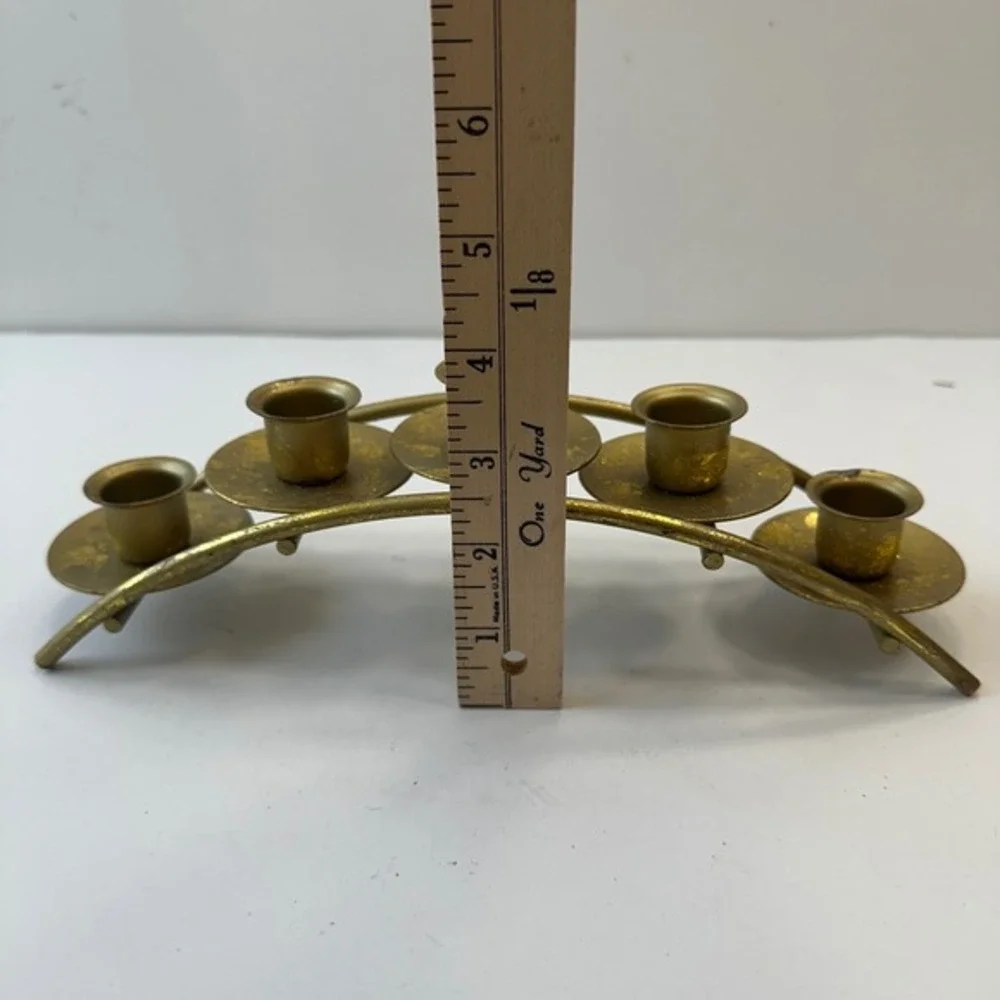 Gold Metal Candelabra Five Candle‎ Holder Centerpiece Table Decor Vintage